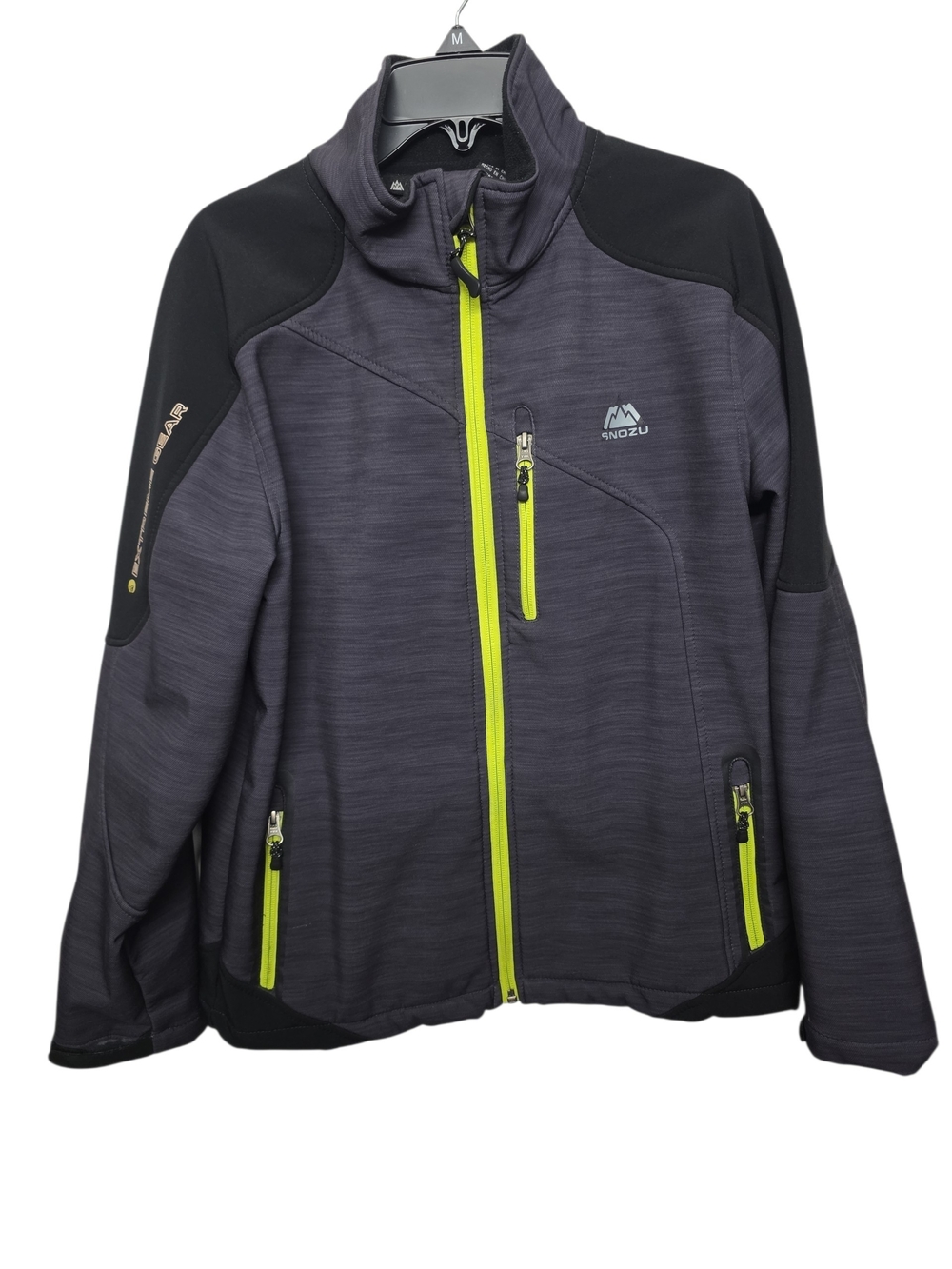 Snozu Dark Gray Softshell Jacket with Neon Yellow Zippers